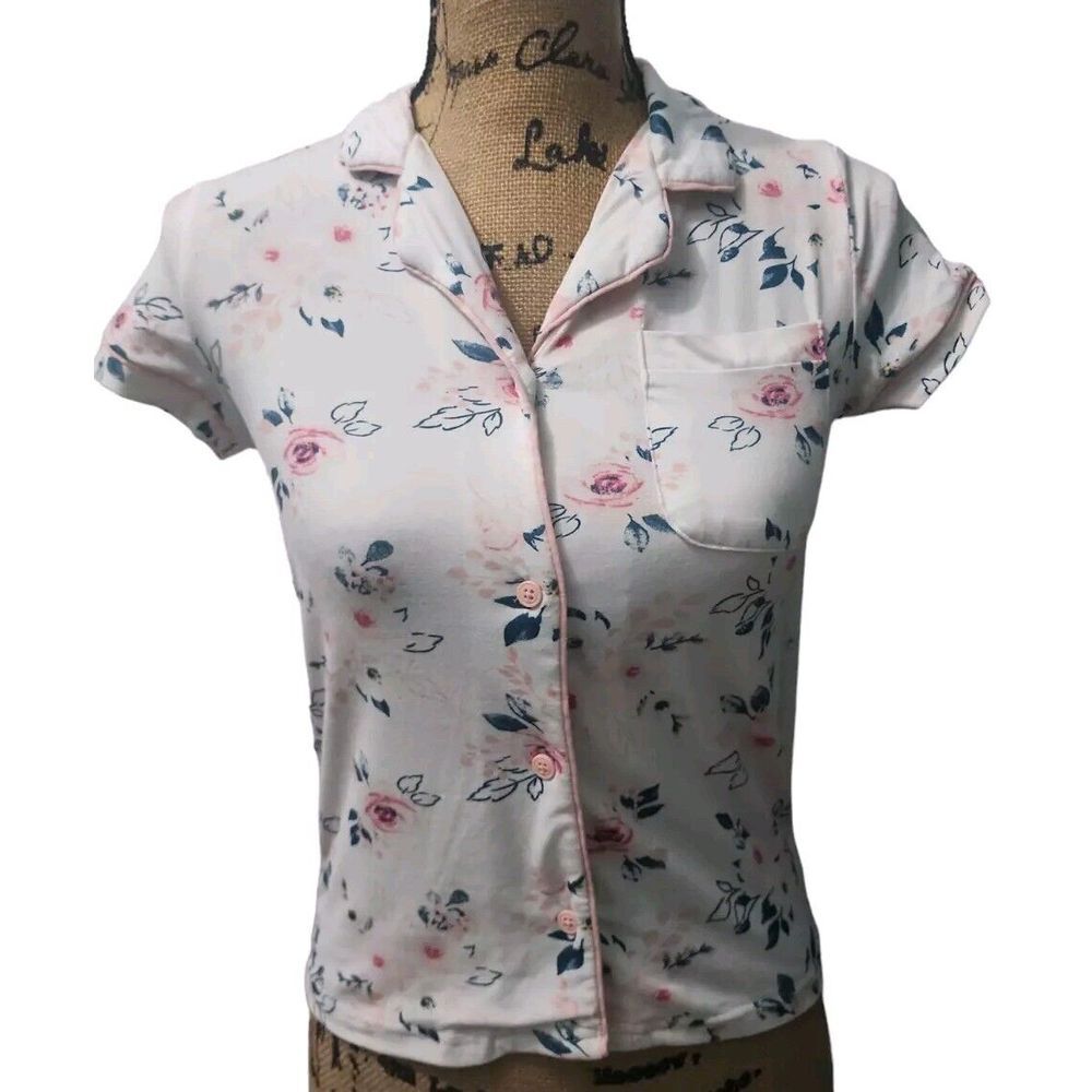 Tahari‎ Girl Floral Button Up Sleep Shirt Size 7/8 Short Sleeve Loungewear